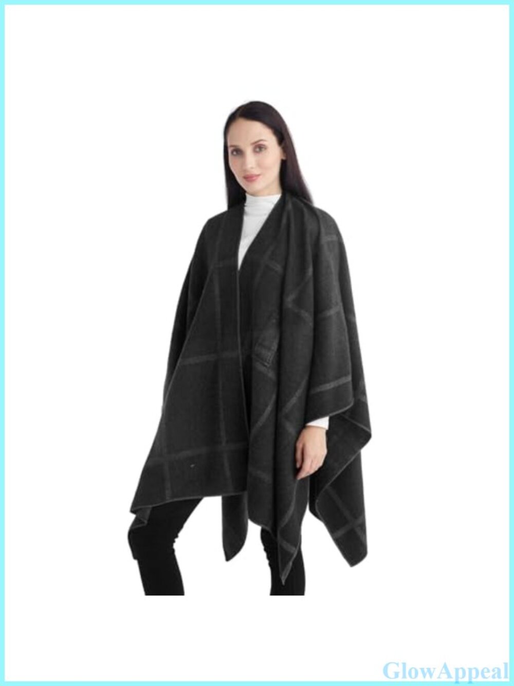 Reversible Poncho Shawl Wrap Open Front Fringed Acrylic Travel Cape